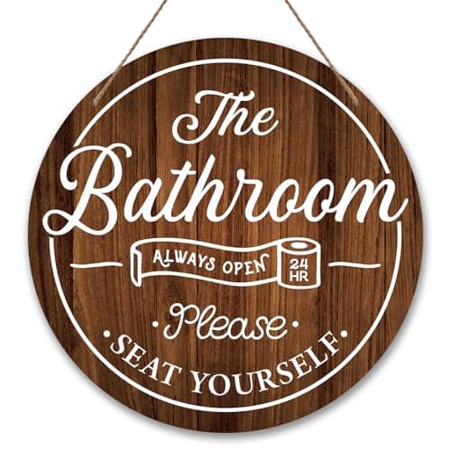 10" Wooden Sign for Bathroom Door - Please Seat Yourself- Bathroom Welcome Sign, Funny Round Wood Hanging Sign for House decor home decor, gifts & accessories(brown) - A02 - Image 1