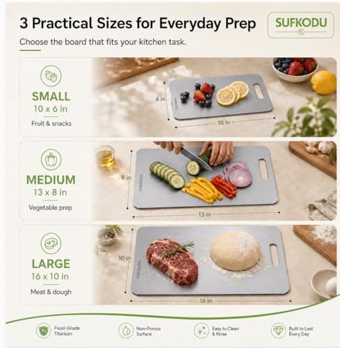 Titanium Cutting Board, 100% Pure Titanium Cutting Boards for Kitchen, Double-sided Titanium Cutting Boards,Separate Raw and Cooked Food Areas,Non-Toxic,Dishwasher Safe 13”L × 8”W - Thumbnail 3