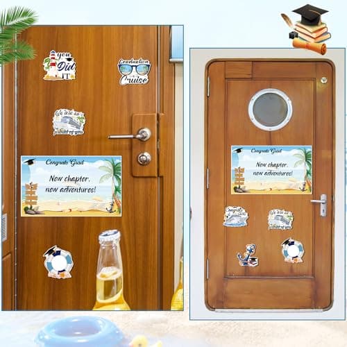 Graduation Cruise Door Decorations Magnetic, 7 Pcs Summer Beach Large Ship Nautical Congrats Grad Cruise Magnets, Magnetic Door Signs for Ship Cabin Decor, with 3 Pcs Pen - Thumbnail 6