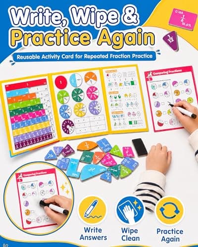 Magnetic Fraction Demonstration Book, Fraction Manipulatives with Magnetic Fraction Tiles & Circles, Montessori Magnetic Fraction Playbook for Hands-On Elementary Math Learning Toys - Thumbnail 6