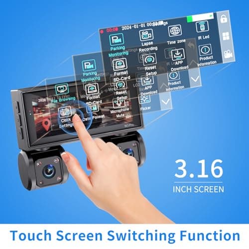 4 Channel Mini Dash Cam Front and Rear, 360° View Dash Camera for Car with 3.16" IPS Touch Screen, 8 IR Night Vision, 5G WiFi&GPS,APP Control, G-Sensor, Loop Recording, Parking Mode, 64GB Card - Thumbnail 4