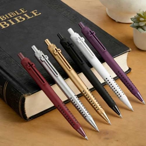 FlyMeaning 6 Pack Bible Journaling Gel Pens, 0.7mm Black Ink Retractable with Cross Clip,Smooth Writing, Christian Gifts for Men Women, Religious School & Office Supplies(Vintage) - Thumbnail 6