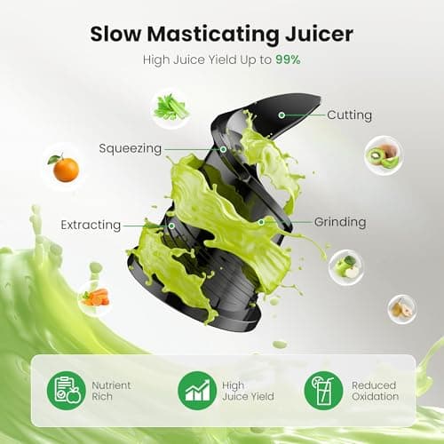 Kismile Cold Press Juicer, 5.6" Wide Feed Chute Juicer Machine, 300W Slow Masticating Juicer with High Juice Yield, Easy to Clean, for Whole Fruits and Vegetables, Celery Juicer, BPA-Free - Thumbnail 3
