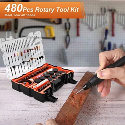 480Pcs Rotary Tool Accessories Kit, GOXAWEE 1/8 inch Shank Rotary Tool Accessory Set, Multi Purpose Universal Kit for Cutting, Drilling, Grinding, Polishing, Engraving & Sanding - Thumbnail 2