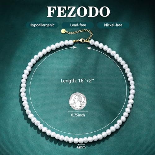Fezodo Pearl Necklaces for Women, Dainty White Pearl Choker Necklace Tiny Small Pearls Necklace Bridesmaid Necklaces for Wedding Prom Pearls Jewelry Gifts - Thumbnail 5