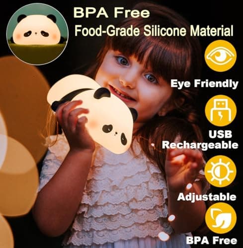 DREAMING MY DREAM Cute Panda Night Light, LED Squishy Novelty Animal Night Lamp, 3 Level Dimmable Nursery Nightlight for Breastfeeding Toddler Baby Kids Decor, Cool Gifts Kids (Panda Pangda) - Thumbnail 4