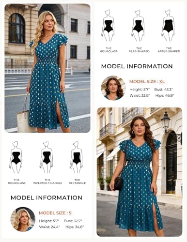GRACE KARIN 2026 Womens Summer Dresses V Neck Ruffle Sleeve Floral Boho Beach A-Line Dress Light Brick Red-Gold Dots Medium - Thumbnail 6