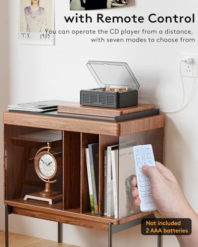 CARONSORT CD Player with Speakers Bluetooth Nostalgic Retro Portable CD Players for Home Wood Music Player FM Radio for Home Wired and Remote Control-Black - Thumbnail 6