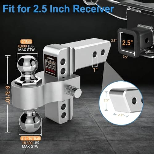 Vullteeon Drop Hitch (for 2.5 Inch Receiver), 6in Adjustable Trailer Hitch - Thumbnail 2