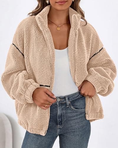 KIRUNDO Sherpa Jacket Women Fleece Oversized Zip Up Winter Coats Fall Jackets Faux Fur Warm Outwear 2026 Fashion Clothing(Beige, Small) - Thumbnail 2
