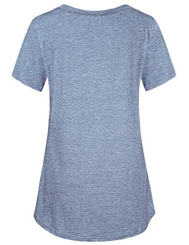 connche Nursing Tops for Women Breastfeeding Shirts Short Sleeve Maternity Round Neck Pajamas Tops for Button Detail Loose Hem Lactation Comfy Stretchy Sleepwear Shirts Light Blue M - Thumbnail 3