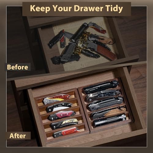 amoard Knife Display Case Knife Holder for Pocket Knife Case Storage, Edc Tray Fits Edc Flashlight (Walnut,1 Pack) - Thumbnail 2