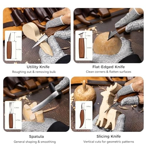 VMYTH Wood Carving Kit, 68PCS Complete Whittling Kit with Leather Storage Bag,16 Carbon Steel Knives, 8 Basswood Blocks & Paint,Ideal Wood Carving Set for Beginners,Enthusiasts Gift DIY - Thumbnail 6