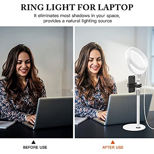 8 inch Desk Ring Light with Stand, Adjustable Zoom Lighting for Computer, Circle Light for Video Conference, Zoom Calls, Virtual Meeting, Video Recording, Streaming, Podcast - Thumbnail 4