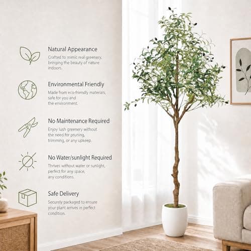ANTING 6FT Faux Olive Tree, Artificial Olive Trees Indoor with Natural Wood Trunk & Lifelike Fruits, Fake Silk Plant with Pot, Realistic Leaves Artificial Tree for Bedroom, Living Room, Office Decor - Thumbnail 2