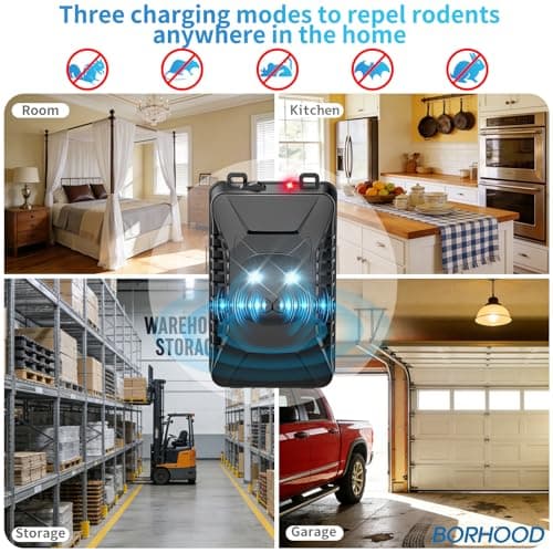BORHOOD Ultrasonic Rodent Repellent, 2 Pack Plug-in Mouse Rat Pest Bat Squirrels Repellent for Car with Battery Powered Under Hood, Keep Mice Out of Cars Engines, Indoor, Garage, Storage Room-Black - Thumbnail 6