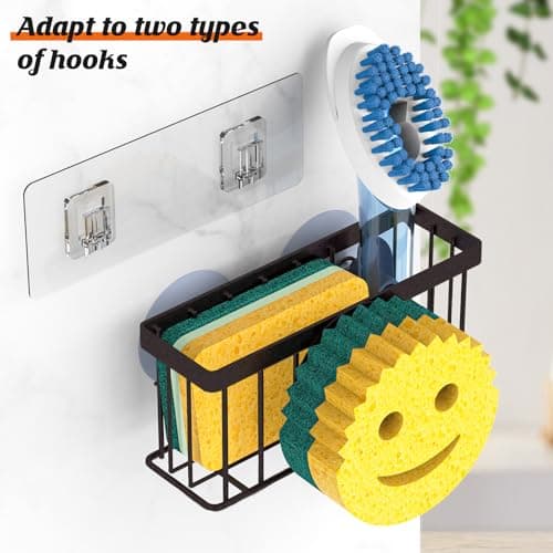 MURLONG Sponge Holder Smiley Face,Sink Caddy for kitchen Sink, Kitchen Organizer Sponge Holder with 2 PCS Suction Cups/1 PCS Adhesive Strips,Designed for Sponge,Soap,Dish brush,Scrubber-Bronze - Thumbnail 3