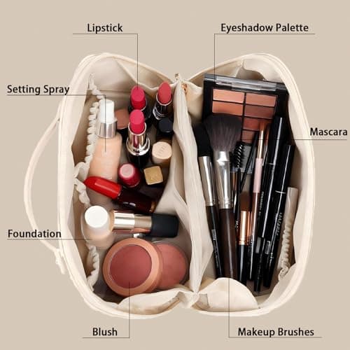AGUA AGANKKUA FROANNTUUTIK Travel Makeup Bag,Large Capacity Cosmetic Bags for Women,Waterproof Portable Pouch Open Flat Toiletry Bag Pattern Makeup Bag - Thumbnail 4