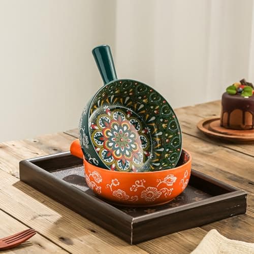 JINNTHE 9 In Soup Bowl with Handle Orang 1PC, 23 Oz Soup Bowls Spaghetti Bowl, Bohemian Ceramic Soup Crocks for Cereal, Pasta, Noodle, Rice, Beef Stew, Chilli, Oven Microwave Dishwasher Safe Gift - Thumbnail 4