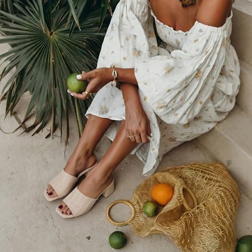 Ancomafio Women's Heeled Sandals Raffia Sandals Square Open Toe Heels Backless Mules Slip On Block Heels Beige Size 8.5 - Thumbnail 3