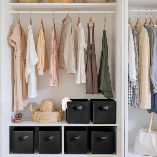 Cupic Cupid 11 Inch Storage Cube, Fabric Cube Storage Bin with Handles, Storage Cube Organizer for Clothes and Toys, Collapsible Cube Bins for Closet, Shelves, Nursery, 6-Pack, Black - Thumbnail 2