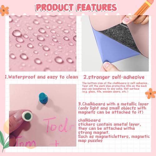 Magnetic Chalkboard Wall Decal for Kids,Upgraded Thickened Magnetic Chalkboard for Wall,Suitable for Home Decoration Wallpaper and Children's Game Room,School (Blue, 16x40 Inch) - Thumbnail 3