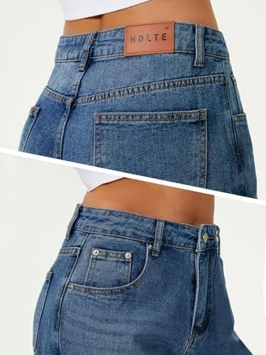 HDLTE Women's High Waist Baggy Boyfriend Jeans - Wide Leg Loose Denim Pants with Pockets(Dark Blue,X-Small) - Thumbnail 6