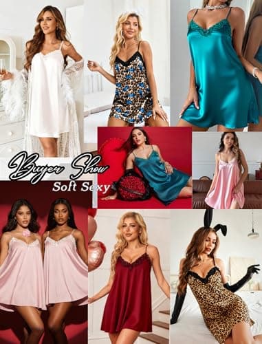 Ekouaer Nightgowns for Women Silk Satin Lingerie Lace Sleeveless Night Gowns for Adult Women Leopard Print Butterfly XL - Thumbnail 5