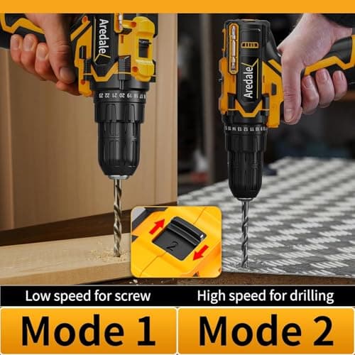 Aredale Cordless Drill Set, 12V Power Drill Driver with 2 Battery and Charger & Toolbox, 3/8" Keyless Chuck, 2 Variable Speed, 25+1 Torque Setting with LED for Home DIY - Thumbnail 3