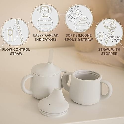 Moonkie Silicone Baby Sippy Cups | 3 Stages Training Cup Straw Cup for Infants Toddlers and Kid | 4 oz 2Pack - Thumbnail 3