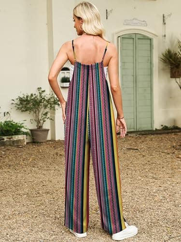Heymoments Overalls Jumpsuits Rompers for Women Floral Print Small Casual Maternity Summer Comfy Ladies Loose Fit Dressy Wide Leg One Piece Sleeveless Grils Long Bib Baggy Pants with Pockets - Thumbnail 5