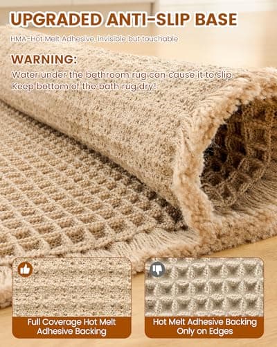 Smiry Waffle Bath Mat 30x20, Extra Soft Absorbent Bathroom Rugs, Non Slip Machine Washable Quick Dry Bath Rugs for Bathroom Floor, Tub, Shower, Home Decor Accessories, Brown - Thumbnail 5