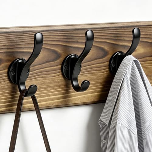 Dellicasi 17" Coat Rack Wall Mount, Rustic Wall Mounted Coat Rack, Pine Solid Wood Coat Hook Hanger with 5 Metal Hooks- Wall Coat for Hanging Clothes Key Robes Towels Coats - Thumbnail 5