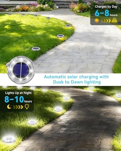 Krinzitt 12 Pack Mini Solar Powered Ground Lights, Bright LED Solar Lights Outdoor Waterproof for Landscape Decoration, Pathway Lighting for Garden Walkway Driveway（Cool White） - Thumbnail 2