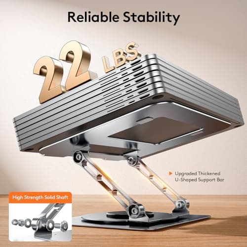 TECKNET Laptop Stand for Desk - 360° Rotating Base, Ergonomic Foldable Computer Stand for Laptop Riser, Height Adjustable, Compatible with MacBook Pro, Dell XPS, HP, and All Laptops 10-17" (Silver) - Thumbnail 3