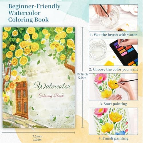 Elfew Flower & Landscape Watercolor Coloring Books for Adults & Beginners - Thumbnail 3