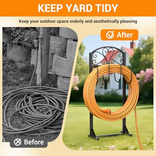 Oursieez Garden Hose Holder for Outside - Freestanding Metal Water Hose Holder Stand Holds 151ft, Heavy Duty Garden Hose Storage Hanger Rack for Outdoor Yard Patio - Thumbnail 3
