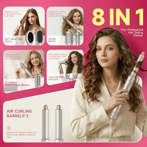 Ukliss 8 in 1 Hair Dryer Brush & Multi Hot Air Styler–Foldable 110,000 RPM Blow Dryer Brush Tool Set with Diffuser Auto-Wrap Curler for Fast Drying Curling Straightening Hair Daily Styling - Thumbnail 2