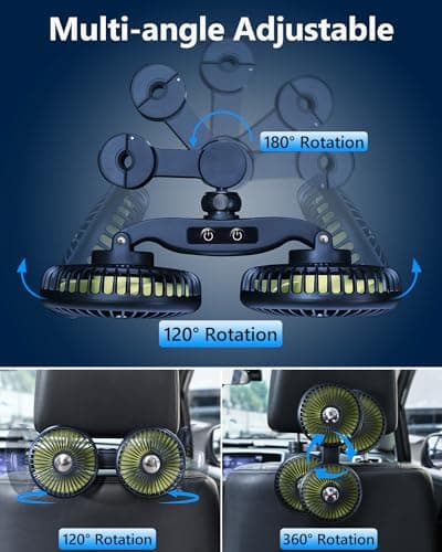 DICMKY Dual Head Car Cooling Fans for Back Seat for Kids, Battery Powered Rechargeable Usb 5V/ 12V /24V Car Backseat Headrest Fan for Baby Rear Facing, Car Seat Cooler That Blow Cold Air for Vehicles - Thumbnail 2