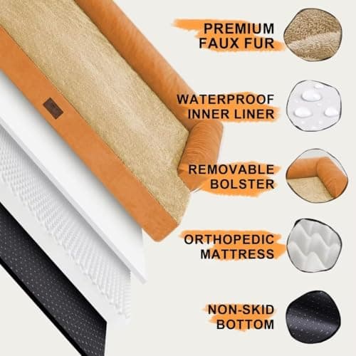 Large Dog Bed Orthopedic Washable, Orthopedic Dog Beds for Large Dogs with Washable Cover, Removable Bolster and Non-Slip Bottom Orange Gaint Pet Beds, XXXLarge Extra Large Dogs - Thumbnail 5