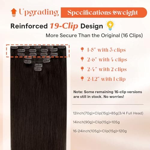 Sunny Hair Clip in Hair Extensions Real Human Hair 22 Inch 120g Remy Hair Clip in Extensions for Women Human Hair Extensions Dark Brown - Thumbnail 3