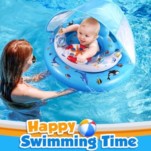 Baby Pool Float with Canopy UPF50+ Sun Protection, Inflatable Kids Pool Floats with Toy Play Console for Baby 6-36 Months, Infant Swimming Float with Adjustable Safety Seat for Boys Girls - Thumbnail 6