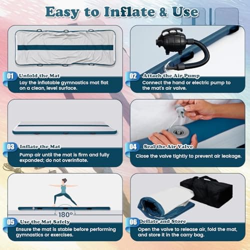 Tuxedo Sailor 11’ Inflatable Gymnastics Mat - Premium Heat Sealed Process,Tumbling Mat with Electric Pump, Repair Kit & Backpack - Multi-Scene exercise Mat Use for Gym, Yoga, Home, Outdoor - Thumbnail 5