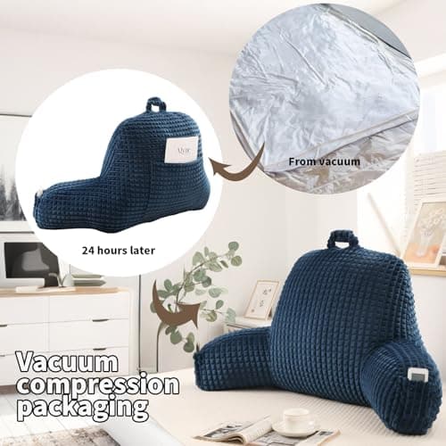 PAJEO Reading Pillow for Bed,Large Backrest Reading Pillow with Arm Rest,Back Rest Support Cushion for Sit Up on Couch,Sofa,and Floor(Navy Flannel, Standard(17inch)) - Thumbnail 4
