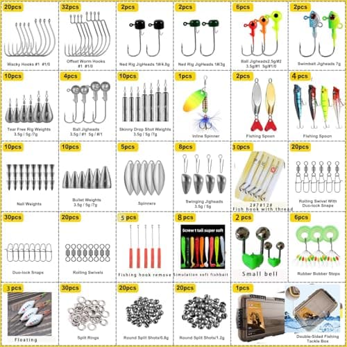 A complete set of 320 fishing accessories, including fishing gear box, metal bait and silicone soft bait, hooks and weight accessories,Fishing bait kit suitable for seawater and freshwater - Thumbnail 3