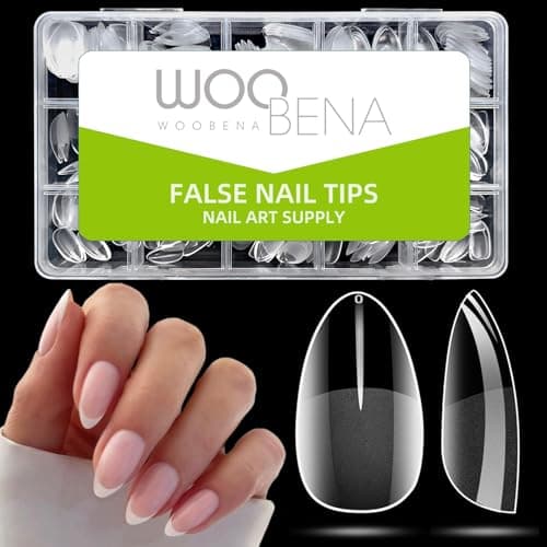 Woobena Short Almond Nail Tips, Short Gel Nail Tips 300Pcs 15Size Pre Etched Press On Nails Clear Acrylic Fake Nails Almond Shaped Full Cover Nails Extension Home Art DIY Salon - Thumbnail 6