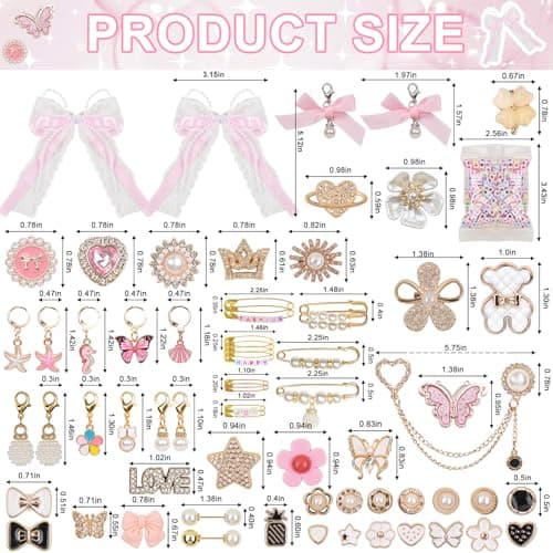 yuboo 258 Pcs Pink Shoe Charms for Sneakers-Pink Bow Pearl Lace Letter Bear Butterfly Jewelry Pins Junk Socks Charm Set, Stylish DIY Shoe Decorative Sneaker Charms for Laces, Shoes, Bags, Socks, Hat - Thumbnail 3