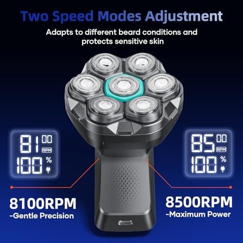 7D Head Shavers for Bald Men - kensen Upgrade 7D Head Shavers, Ergonomic Comfort-Grip Handle with 2 Speed Settings Long Battery Life Bald Razor IPX6 Waterproof Wet/Dry Shaving LED Display - Thumbnail 4
