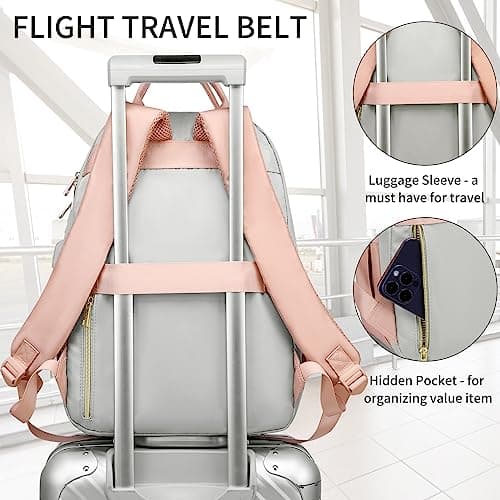 RJEU Bookbag for Girls,College Backpack with Laptop Compartment for School Travel,Student Computer Bag Mochilas Escolares,Pink Gray - Thumbnail 5