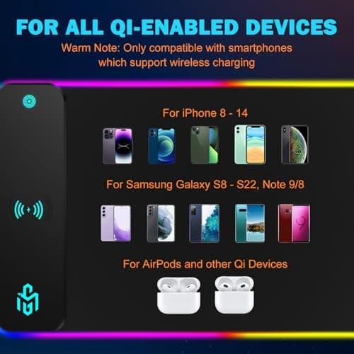 Mouse Pad Gaming Wireless Charging, 800x300x4mm, Black - Thumbnail 4